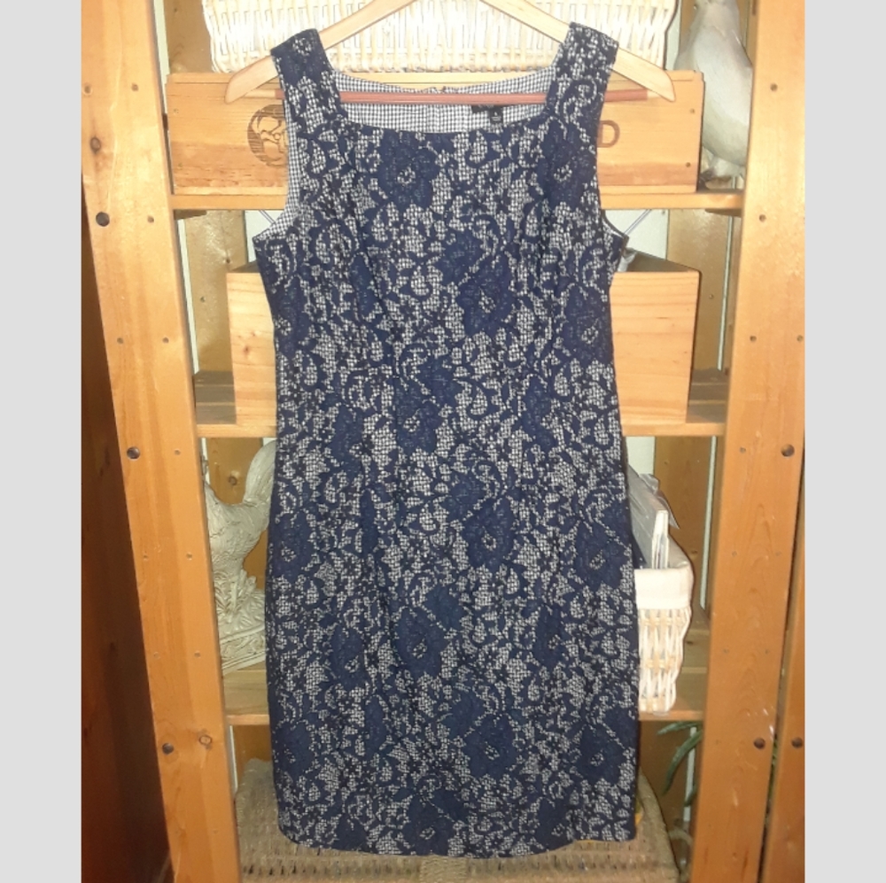Etcetera Lace and Gingham Boat neckline dress